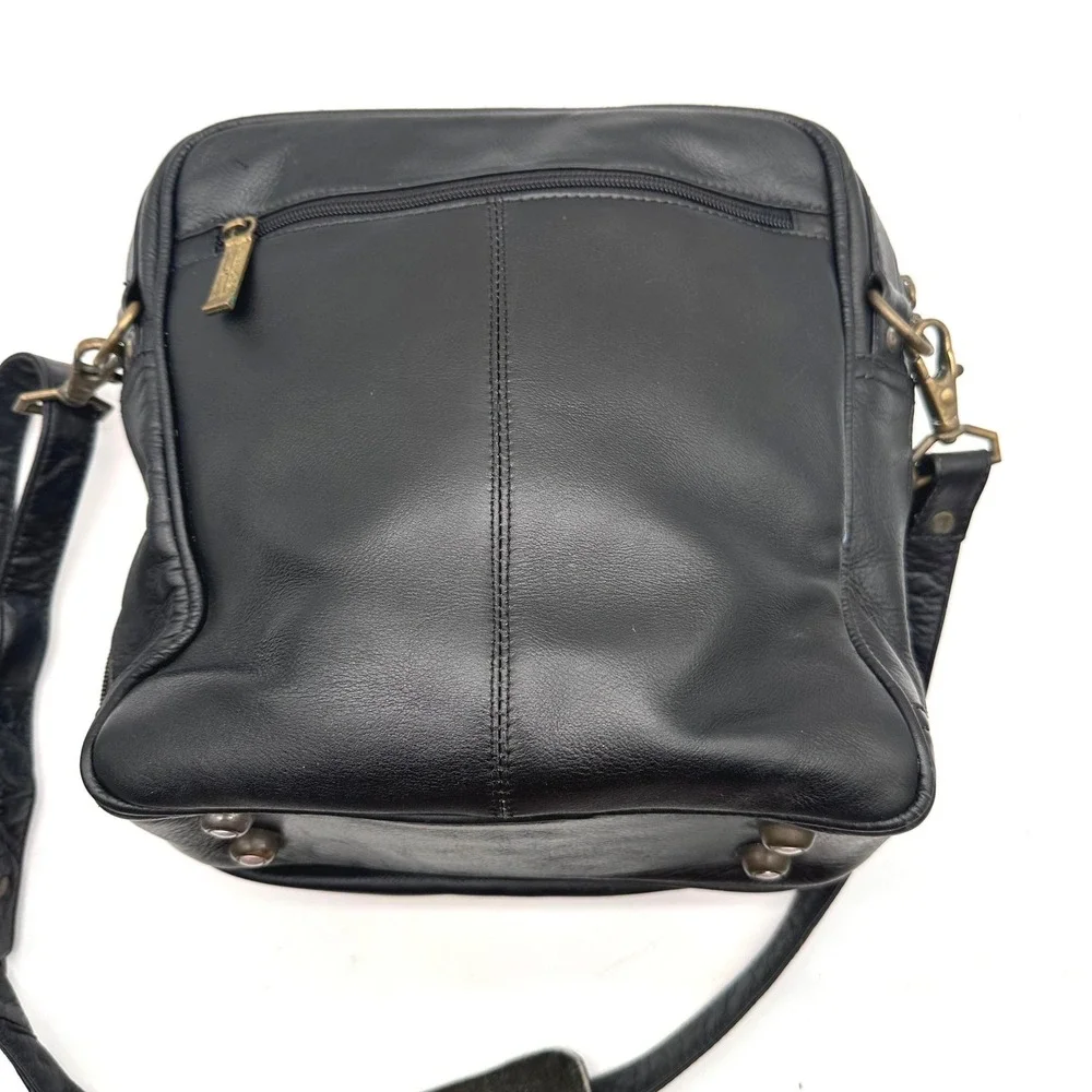 Vintage Claire Chase Black Leather Messenger Bag Crossbody Organizer Briefcase